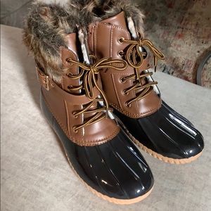 Vegan Leather Duck Boots with faux fur lining